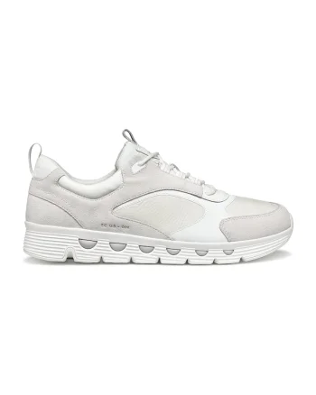Pantofi sport de piele cu garnituri de piele intoarsa, Alb fildes/Alb optic