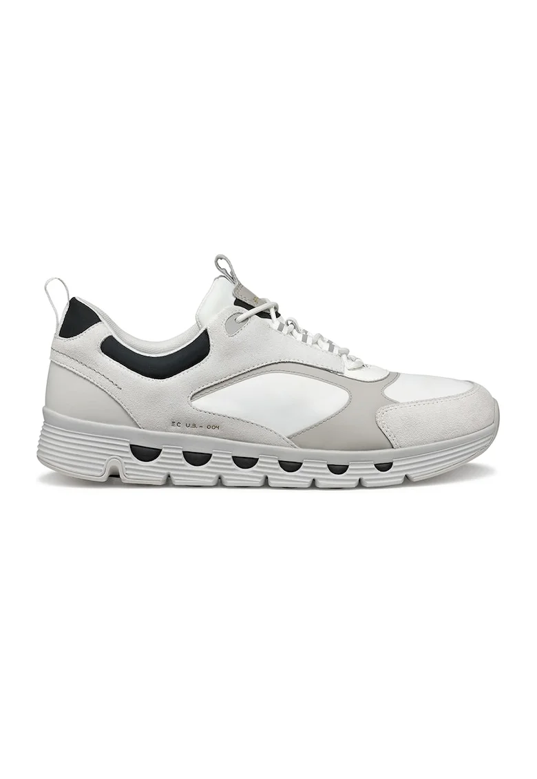 Pantofi sport de piele cu garnituri textile si de piele intoarsa, Alb/Gri deschis