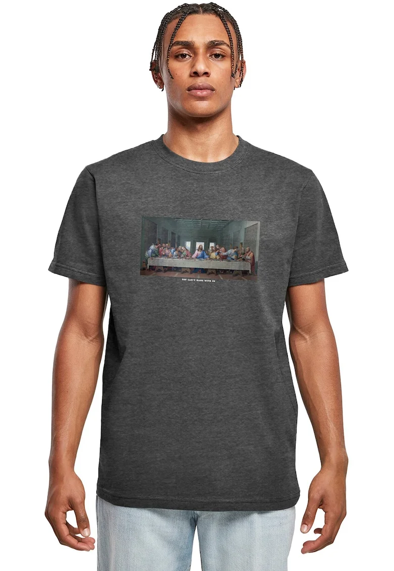 Tricou de bumbac cu imprimeu foto, Gri antracit