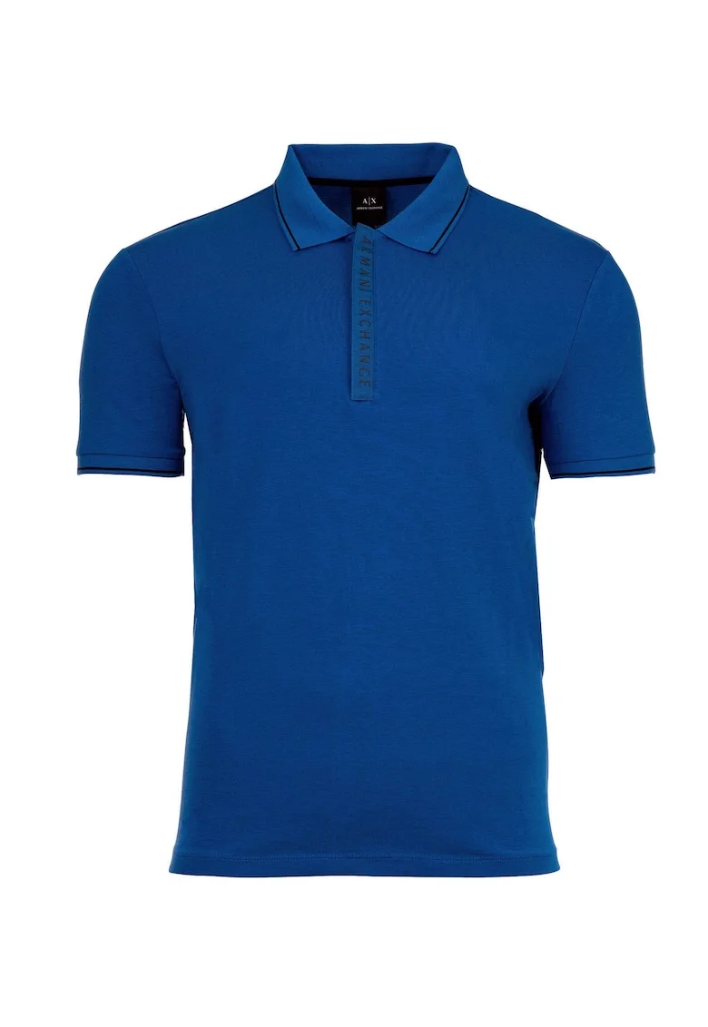 Tricou polo slim fit din amestec de bumbac, Albastru inchis