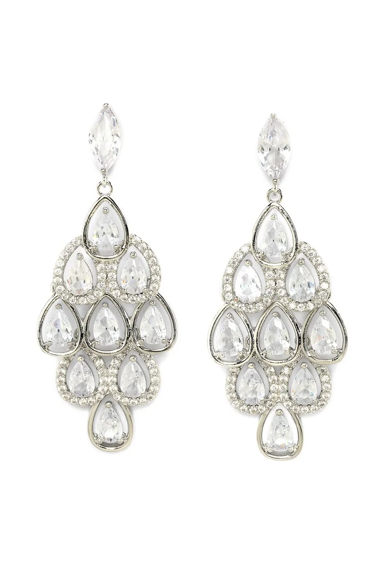 Cercei chandelier drop, Argintiu/Transparent