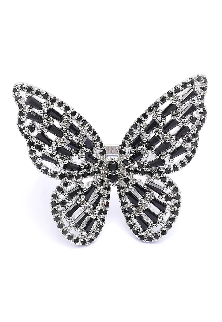 Inel in forma de fluture, Negru/Argintiu