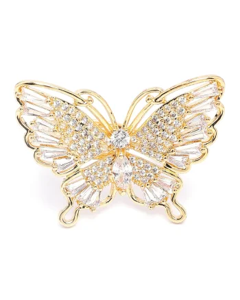 Inel in forma de fluture cu cristale, Auriu/Transparent
