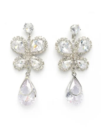 Cercei drop in forma de fluture, Argintiu/Transparent