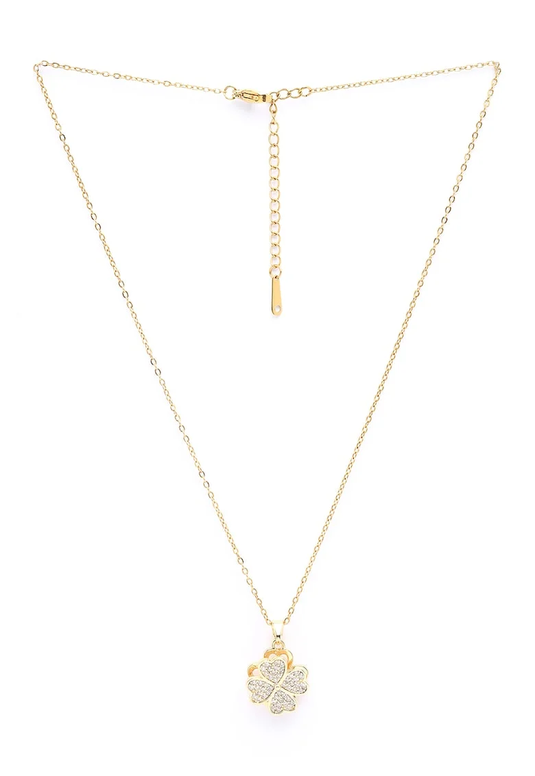 Colier cu cristale Clover Sparkle, Auriu/Transparent
