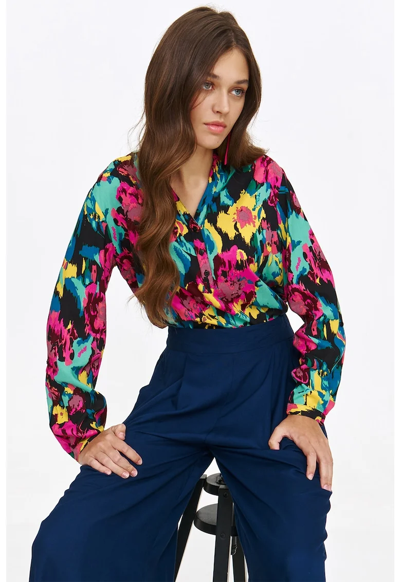 Bluza-tunica cu model abstract, Verde/Galben/Roz