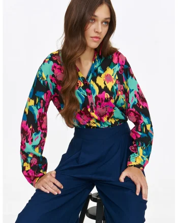 Bluza-tunica cu model abstract, Verde/Galben/Roz