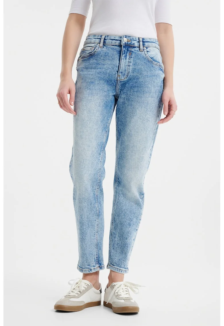 Blugi mom fit cu talie medie, Albastru deschis
