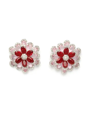 Cercei cu model floral, Rosu/Transparent