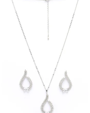 Set de cercei si colier Ethereal, Argintiu/Transparent
