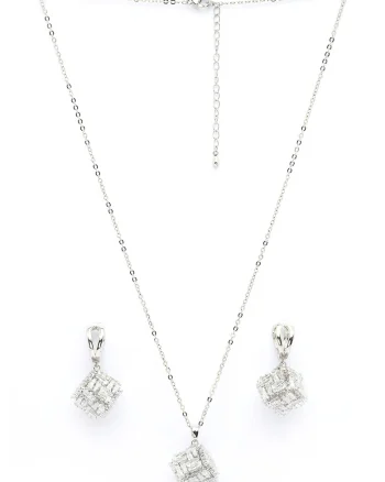 Set de cercei si colier Glittering Symphony, Argintiu/Transparent