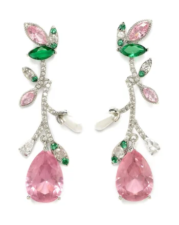 Cercei drop cu model floral Elegant, Verde/Roz deschis/Transparent