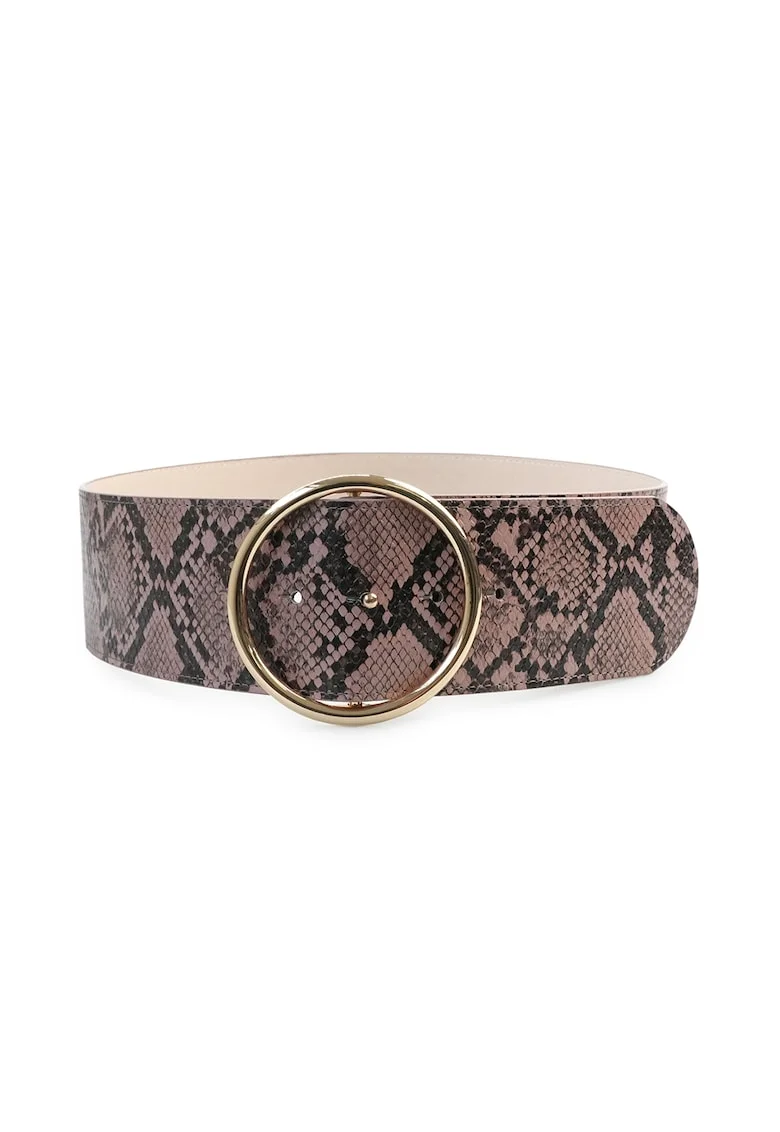 Curea cu model piele de reptila, Negru/Maro deschis