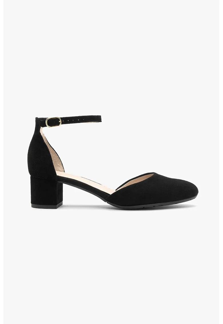 Pantofi din piele intoarsa cu bareta pe glezna Sybilla, Negru