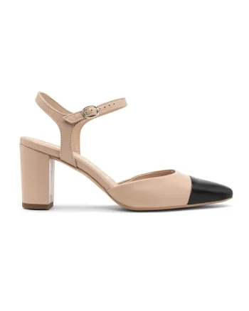 Pantofi din piele cu aplicatie cap-toe, Negru/Bej