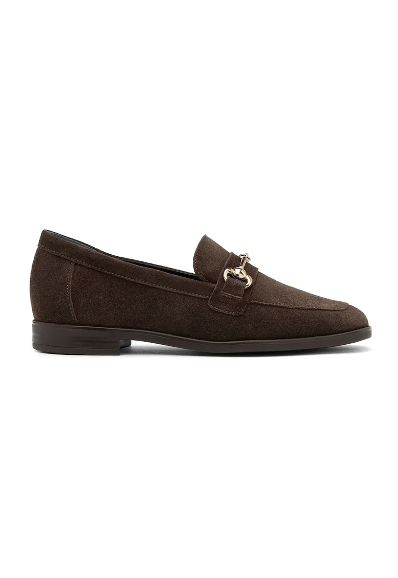 Pantofi loafer din piele cu detaliu metalic, Maro inchis