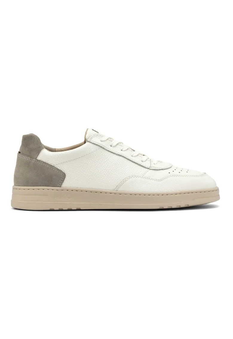 Pantofi sport din piele si piele intoarsa, Alb/Gri inchis