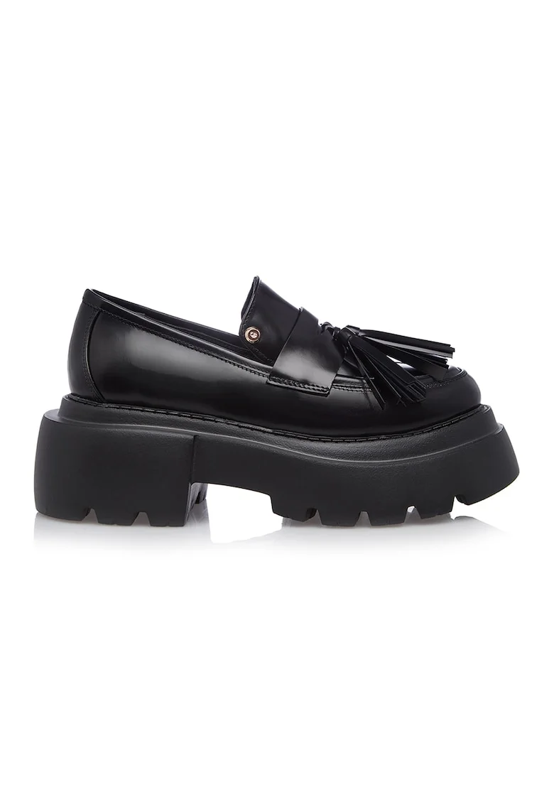 Pantofi loafer de piele cu aspect masiv, Negru