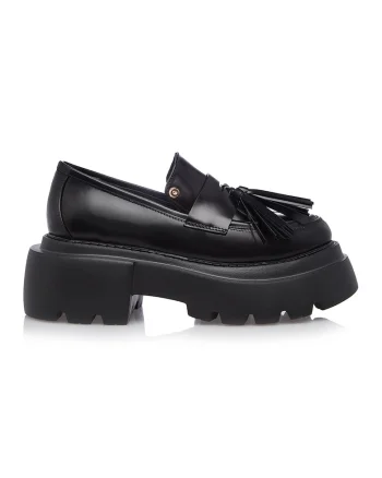 Pantofi loafer de piele cu aspect masiv, Negru