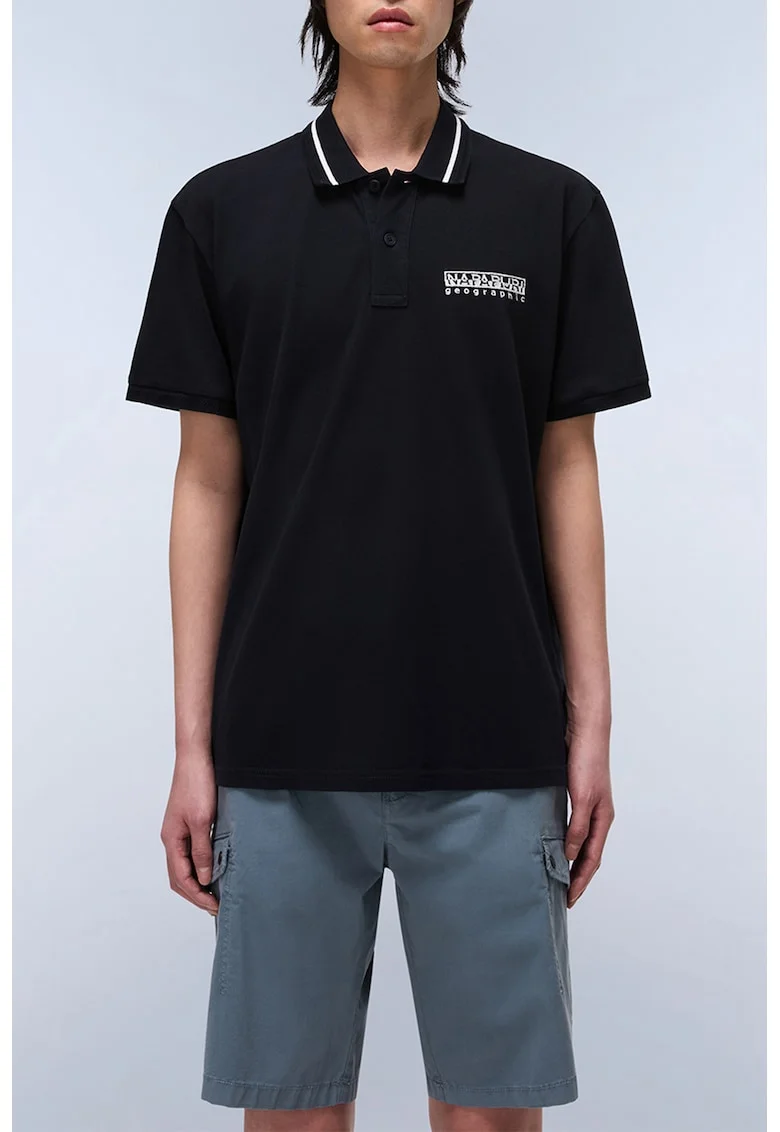 Tricou din bumbac cu guler polo, Alb/Negru