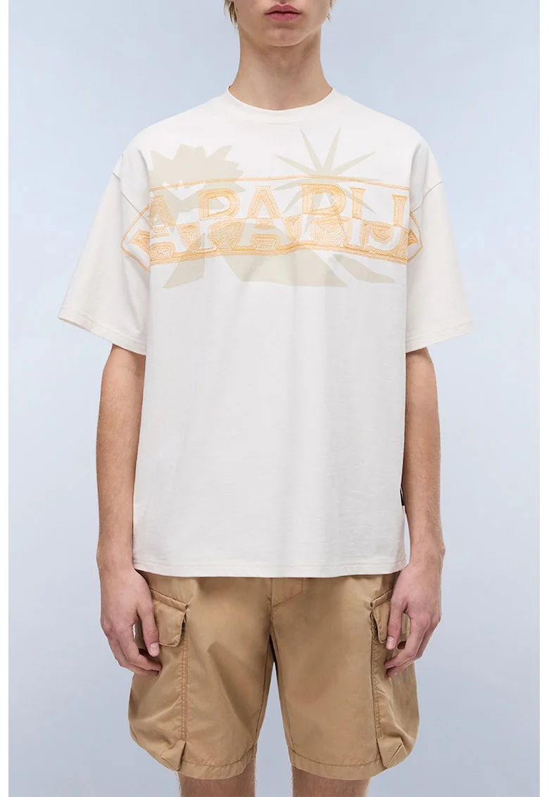 Tricou lejer cu logo brodat, Alb/Portocaliu pal