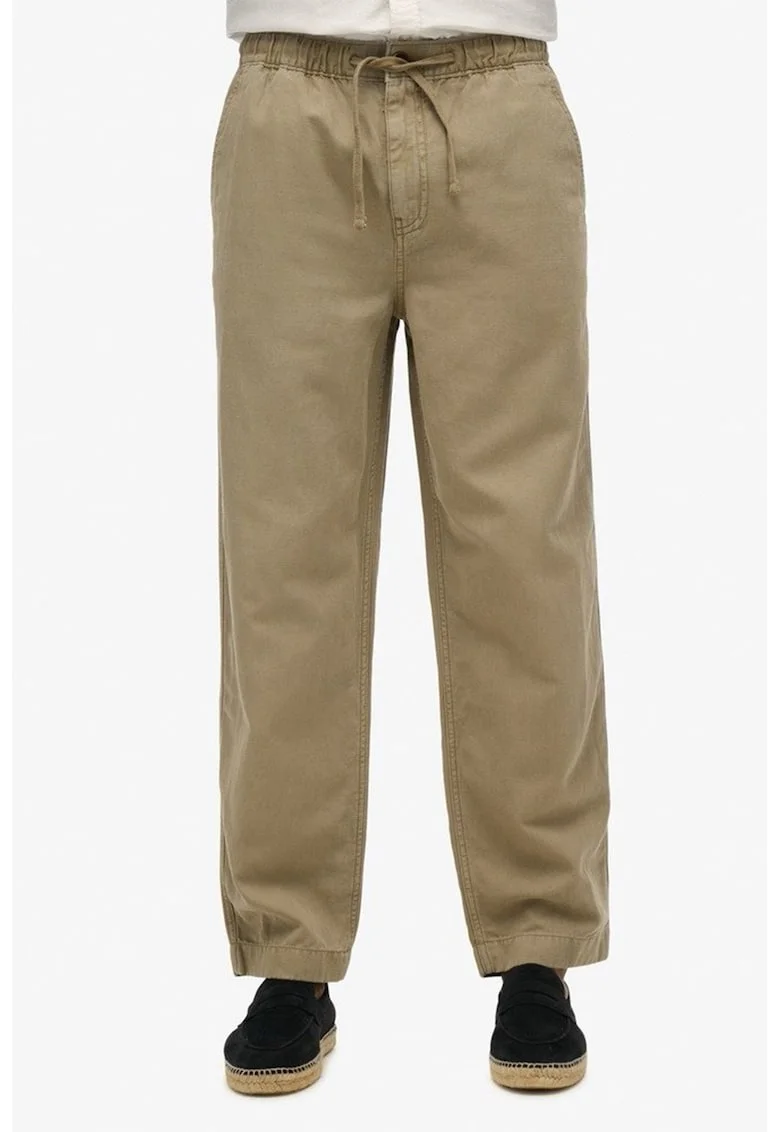 Pantaloni din amestec de in cu croiala dreapta, Maro nisip