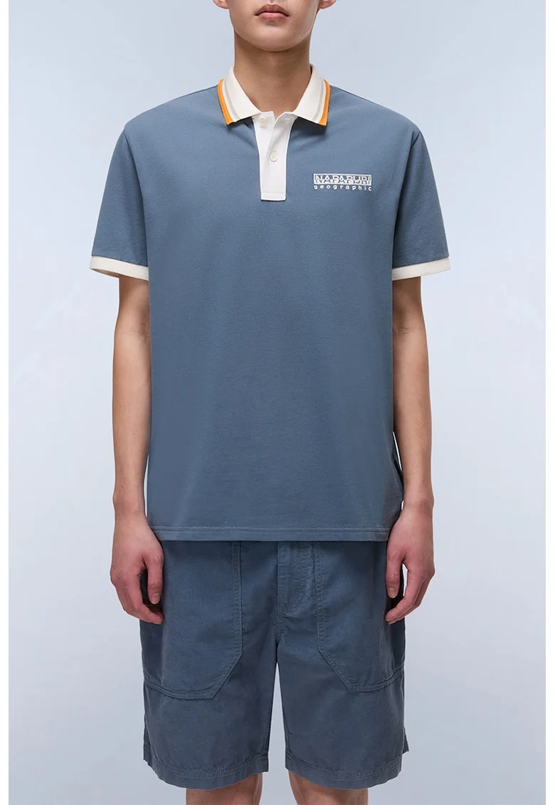 Tricou din bumbac cu guler polo, Alb/Albastru prafuit