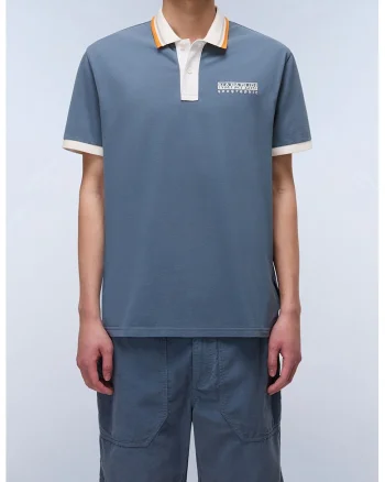 Tricou din bumbac cu guler polo, Alb/Albastru prafuit