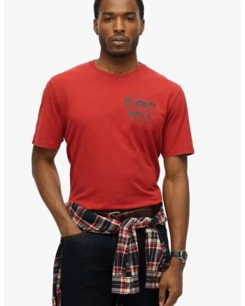 Tricou cu decolteu la baza gatului si imprimeu pe partea din spate, Rosu stins/Gri inchis