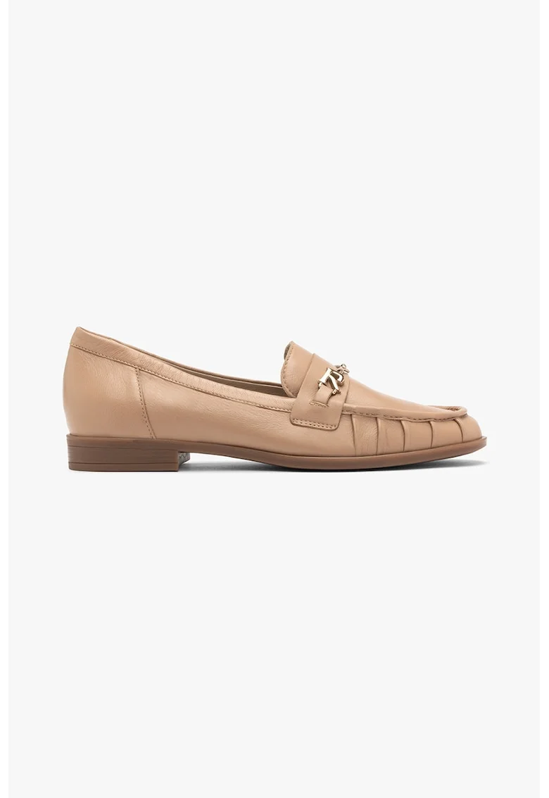 Pantofi loafer de piele cu detalii metalice, Bej