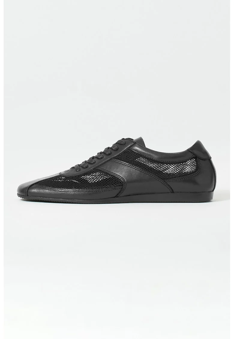 Pantofi sport din piele cu insertii din plasa, Negru