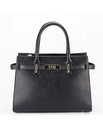 Geanta medie din piele naturala 1727 122, Negru, 20x27x13