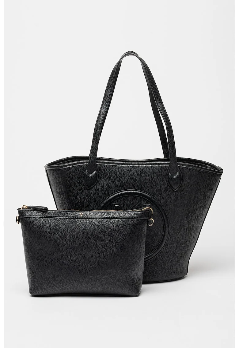 Set de geanta shopper din piele ecologica si etui, Negru