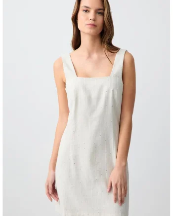 Rochie mini cu decolteu patrat, Gri deschis