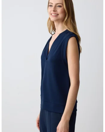 Tricou din amestec de modal cu decolteu in V, Bleumarin