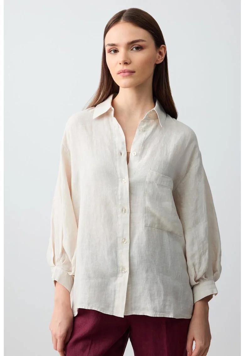 Camasa lejera de in cu buzunar pe piept, Gri deschis