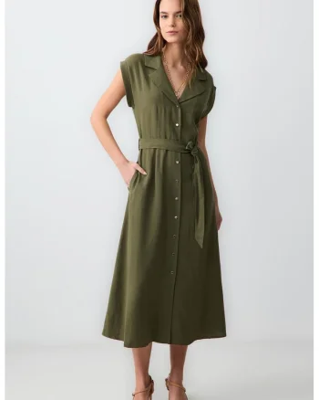 Rochie-camasa din amestec de in, Kaki