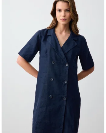 Rochie de in cu doua randuri de nasturi, Bleumarin