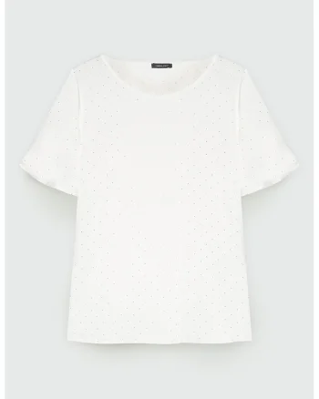 Tricou cu model cu buline, Alb optic