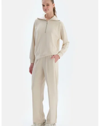 Pantaloni de trening regular fit cu buzunare, Crem