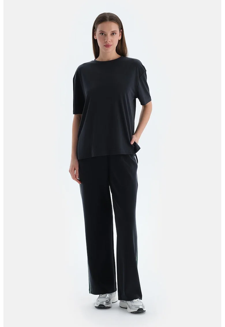 Pantaloni de trening regular fit cu buzunare, Negru/Alb optic/Verde aquamarin