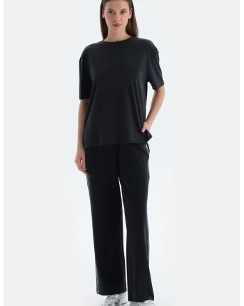 Pantaloni de trening regular fit cu buzunare, Negru/Alb optic/Verde aquamarin