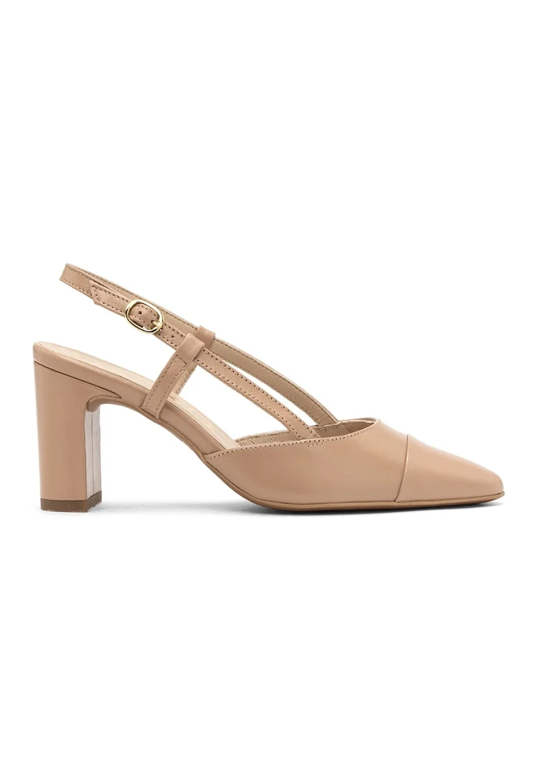 Pantofi slingback de piele cu toc si varf ascutit, Bej