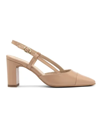 Pantofi slingback de piele cu toc si varf ascutit, Bej