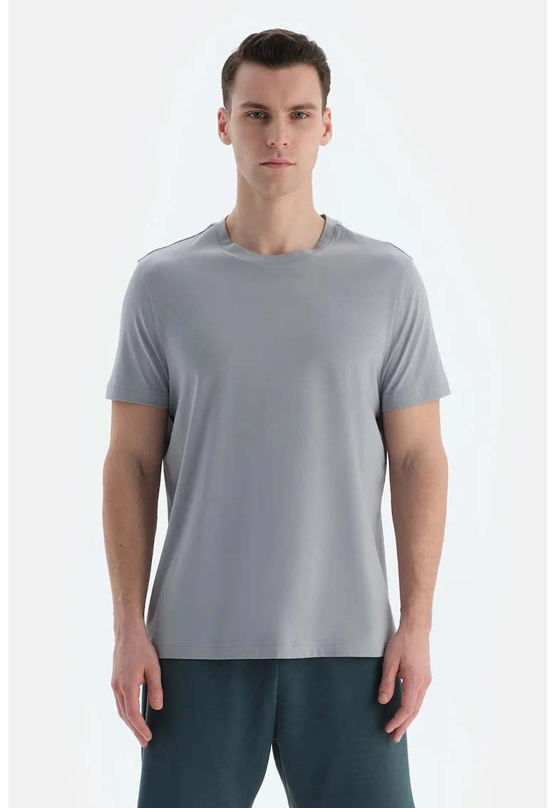 Tricou din bumbac cu decolteu la baza gatului, Gri deschis