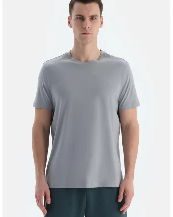 Tricou din bumbac cu decolteu la baza gatului, Gri deschis