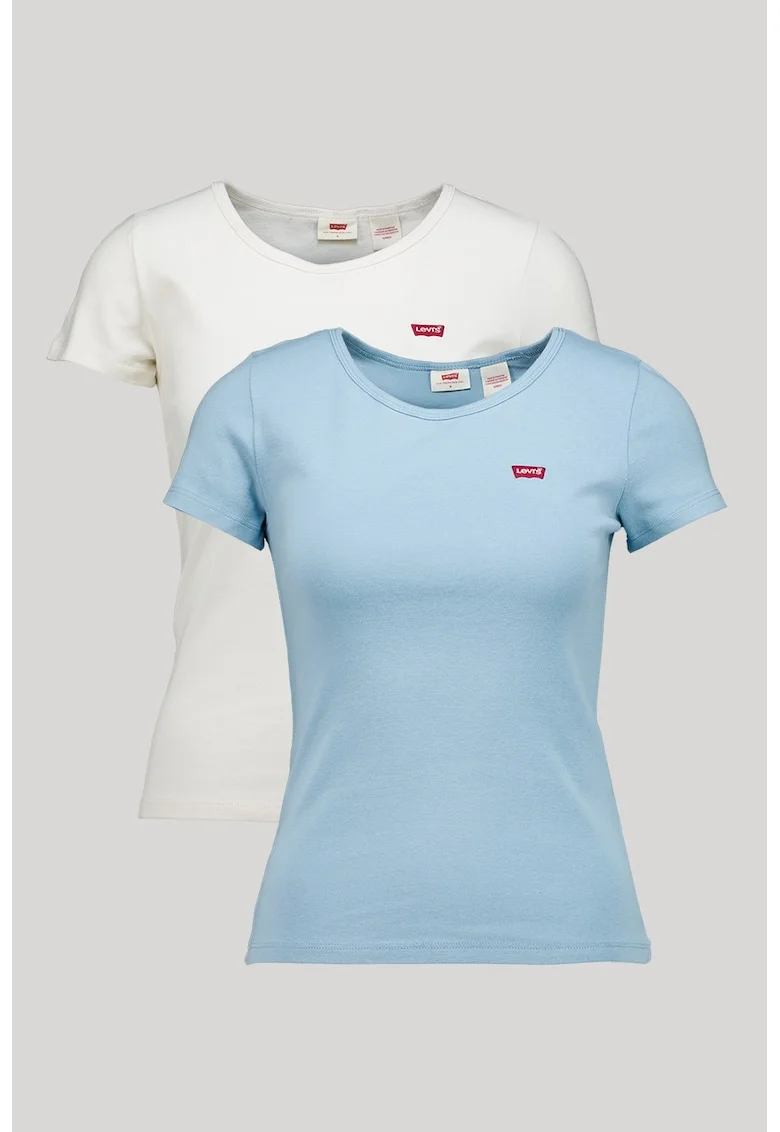 Set de tricouri slim fit din bumbac - 2 piese, Alb/Albastru azur