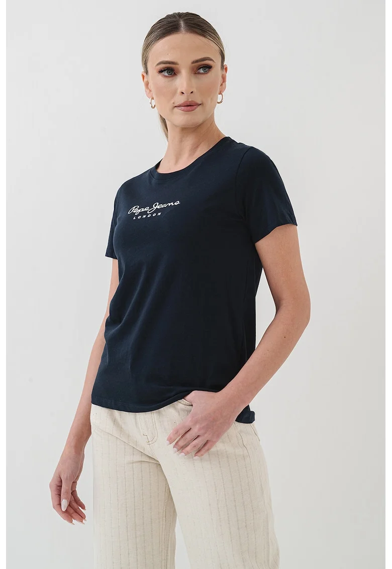 Tricou cu imprimeu logo Macy, Albastru ultramarin/Alb murdar