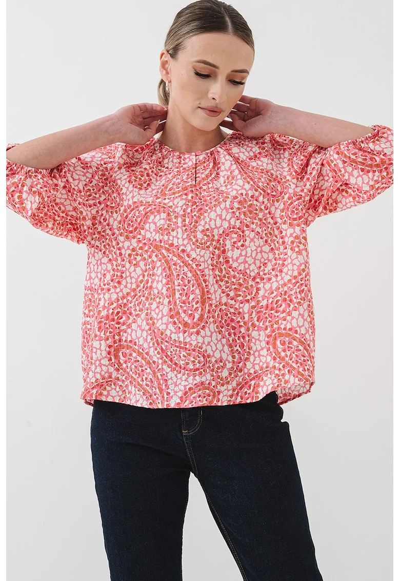 Bluza cu model grafic, Alb/Roz