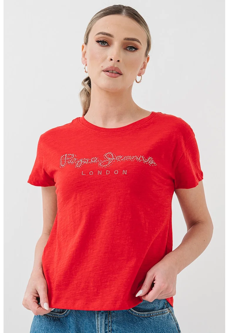 Tricou cu imprimeu logo Ryleigh, Rosu/Argintiu
